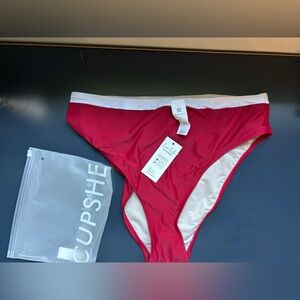 Large Cupshe Red w/White Trim Bikini Bottoms NWT